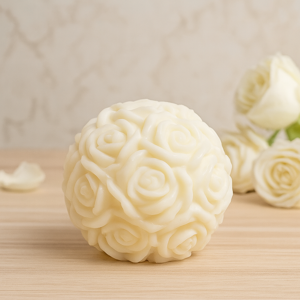 Rose Bloom Sphere Candle – Handcrafted Luxury Decor